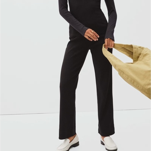 Everlane Pants Women XS Wide Leg Flare Black Ribbed High Rise Stretch F - Picture 2 of 10
